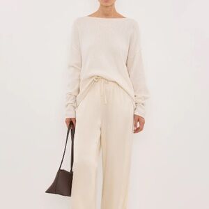 DISSH Mya Satin Cream Wide-Leg Drawstring Pants